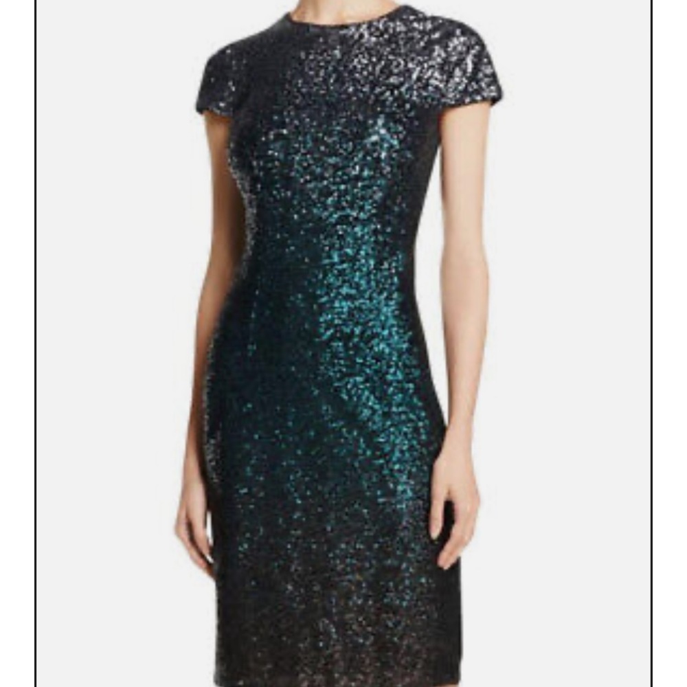Sequin dress: CARMEN MARC VALVO ~ Silver Teal Navy Ombre Sequins Sheath …